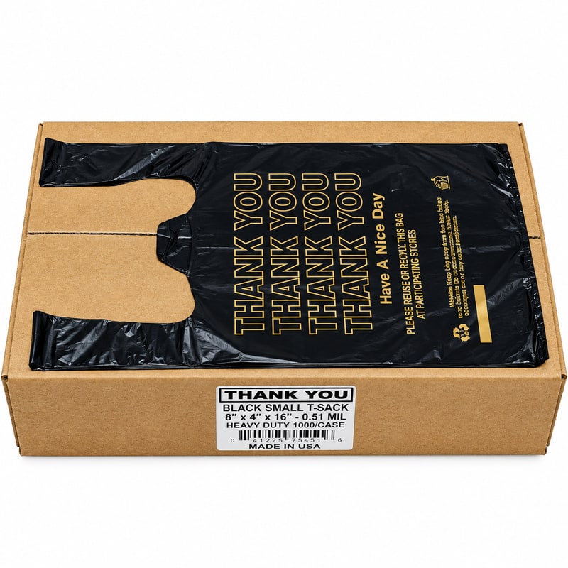 Thank You Bags Small Black 8x4x16 1000ct