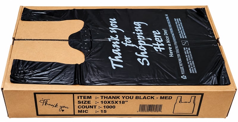 Thank You Bags Med. Black 10x5x18 1000ct
