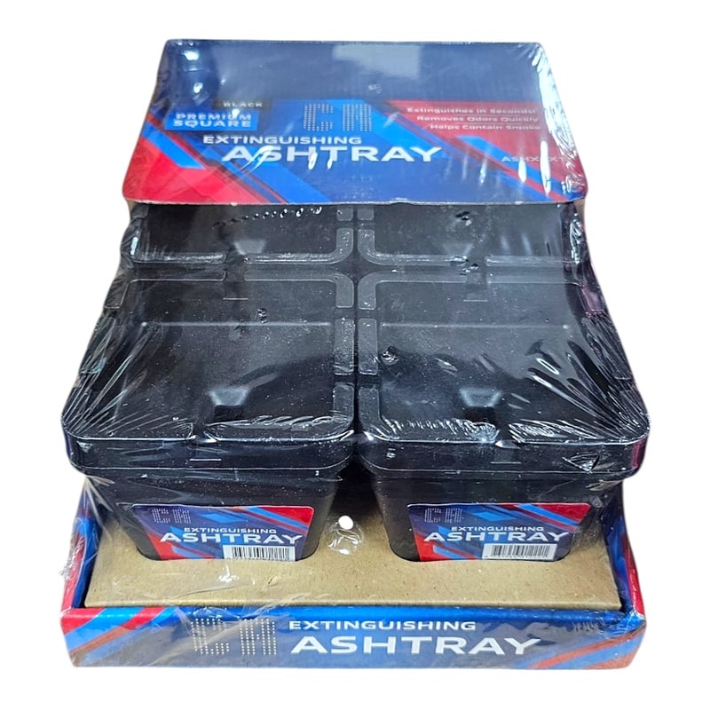 Extinguishing Ashtray Premium Square Black 6ct