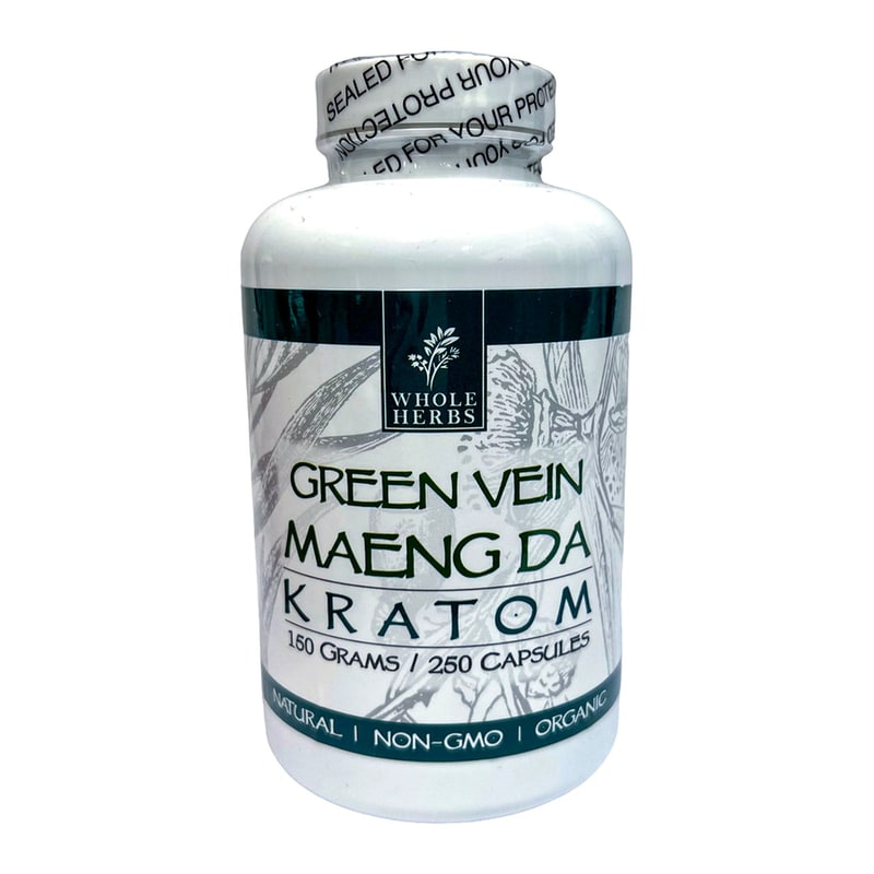 Whole Herbs Kratom 150g 250ct Bottle-Green Vein-Maeng Da