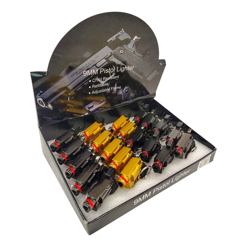 LTR 9MM Pistol Lighter Revolver Key Ring 20ct Box