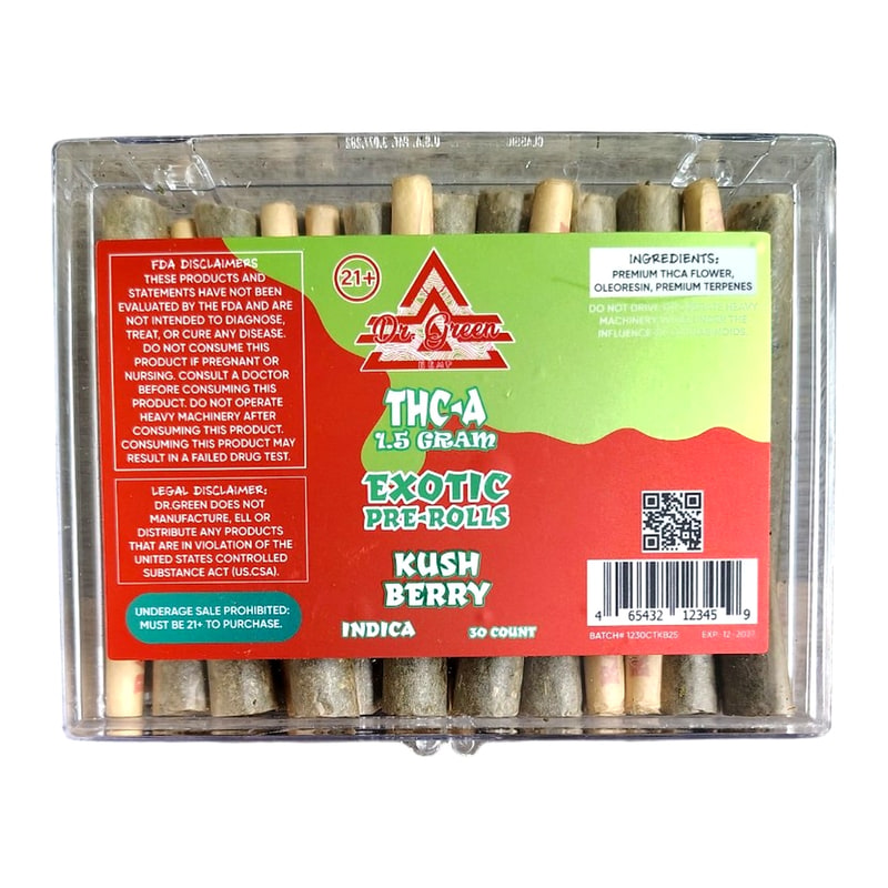 Dr. Green 1gm THC-A Pre-roll 30ct Box-Indica-Kush Berry