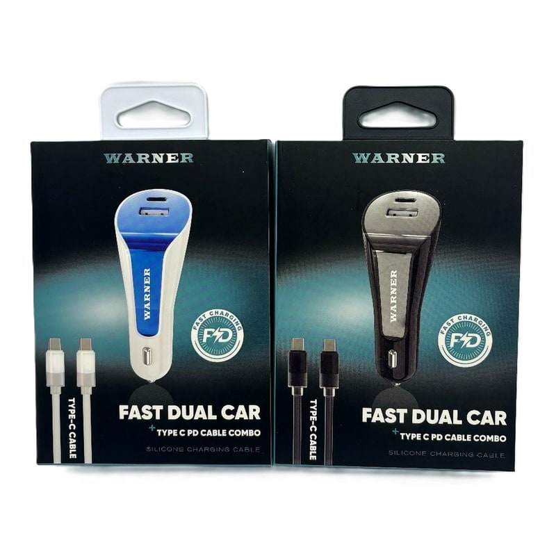 Fast Charging Car Adapter USB + Type C (TC) Port With TC to TC Cable