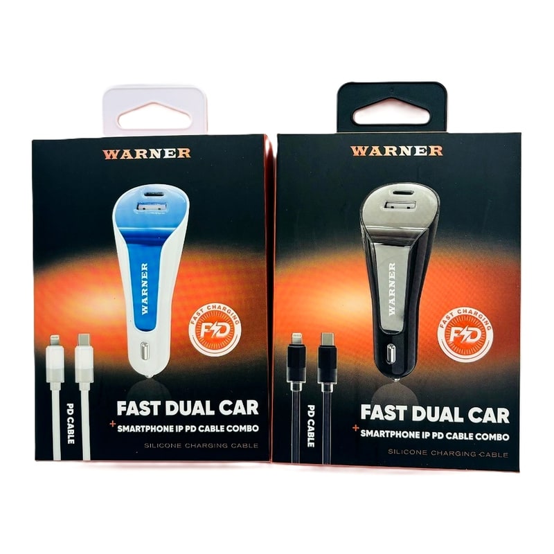 Fast Charging Car Adapter USB + Type C Port With Type-C to I Phone Cable