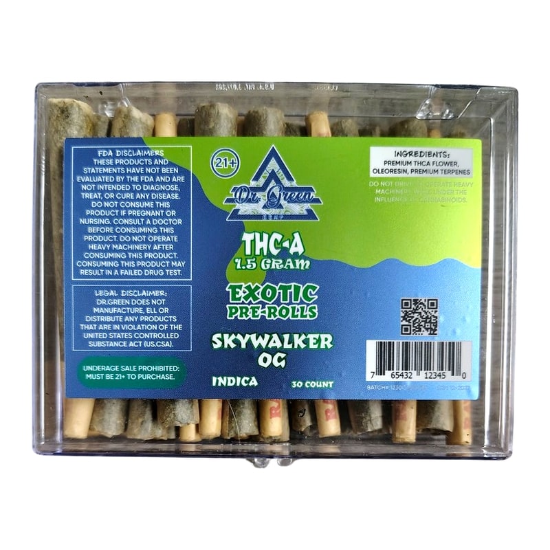 Dr. Green 1gm THC-A Pre-roll 30ct Box-Indica-Skywalker Og