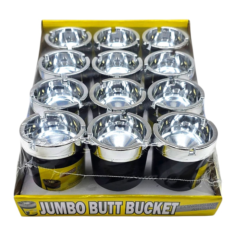 Jumbo Butt Bucket Black Silver Chrome Ashtray 12ct