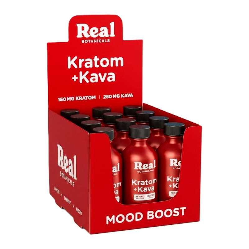 Real Botanicals Kratom & Kava Shot 12ct Box (Black Top)