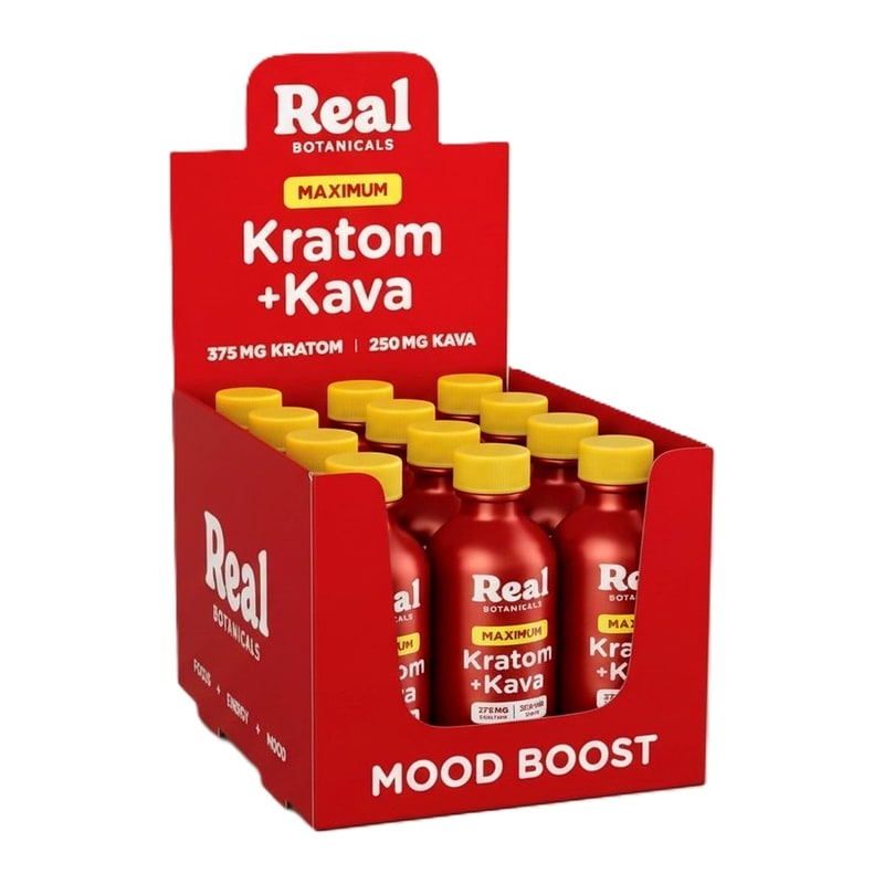 Real Botanicals Maximum Kratom & Kava Shot 12ct Box (Yellow Top)