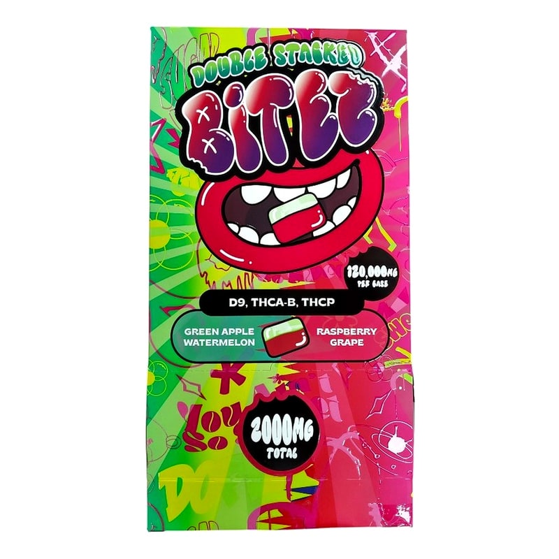 Double Stacked Bitez 120000mg 60ct Box-Green Apple Watermelon/Raspberry Grape