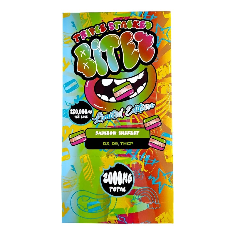 Tripple Stacked Bitez Gummies 120000mg 60ct Box-Rainbow Sherbet