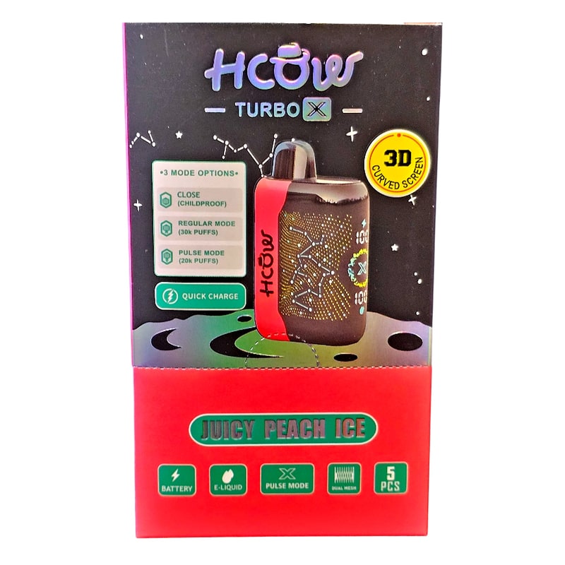 HCow Turbo X 30K Puff 5ct Box-Juicy Peach Ice