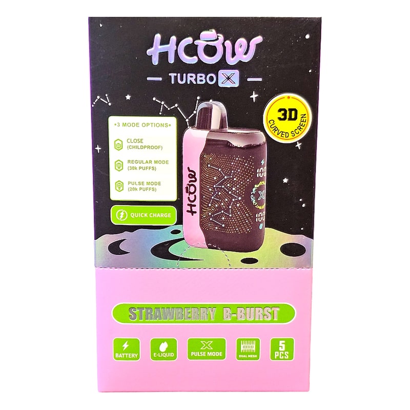 HCow Turbo X 30K Puff 5ct Box-Strawberry B-Burst