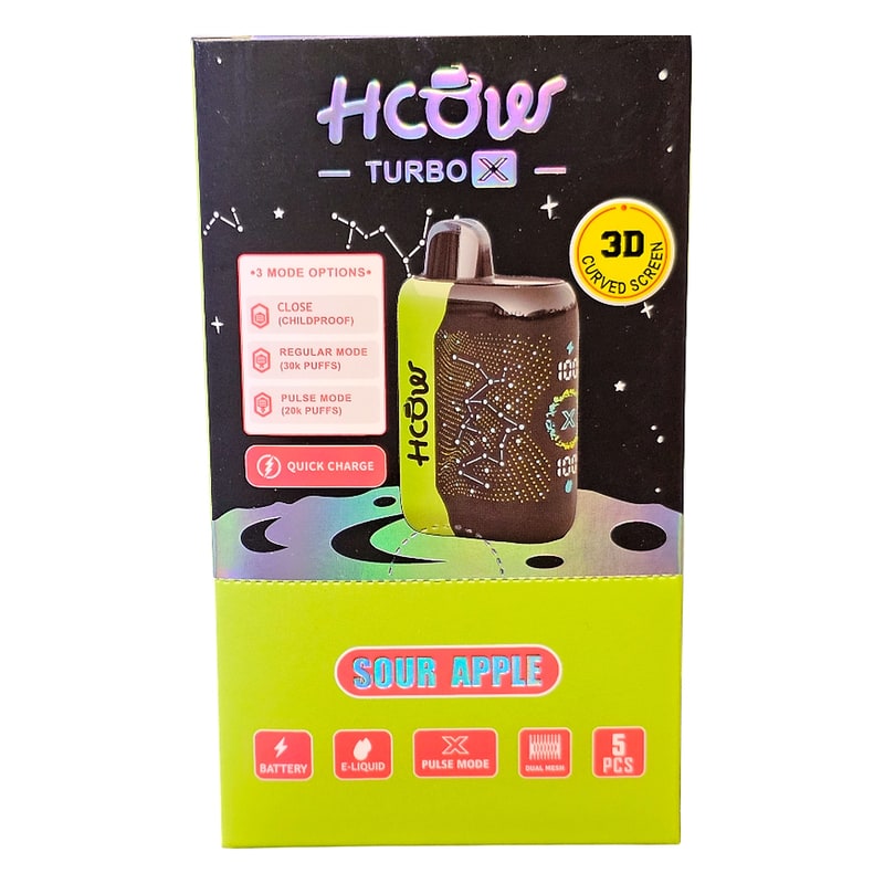HCow Turbo X 30K Puff 5ct Box-Sour Apple