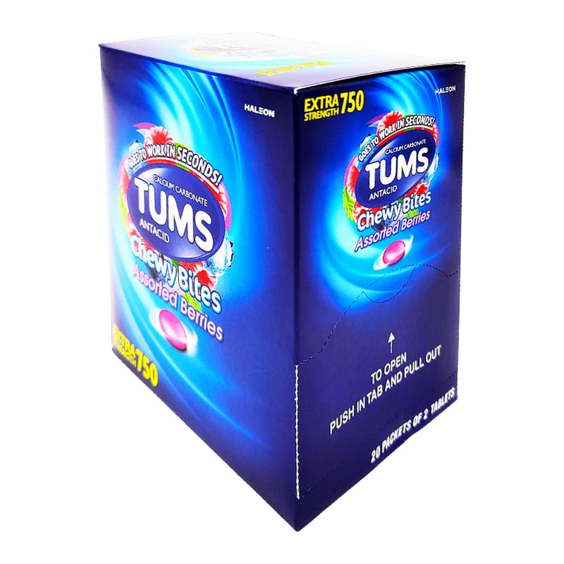 Tums Antacid Chewy Bites ES 750 Assorted Berries 2 Tablets 20ct Box