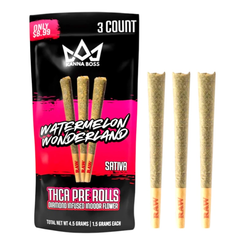 Kanna Boss THC-A Pre-Roll Diamond Infused 3pk 10ct Box-Sativa-Watermelon Wonderland