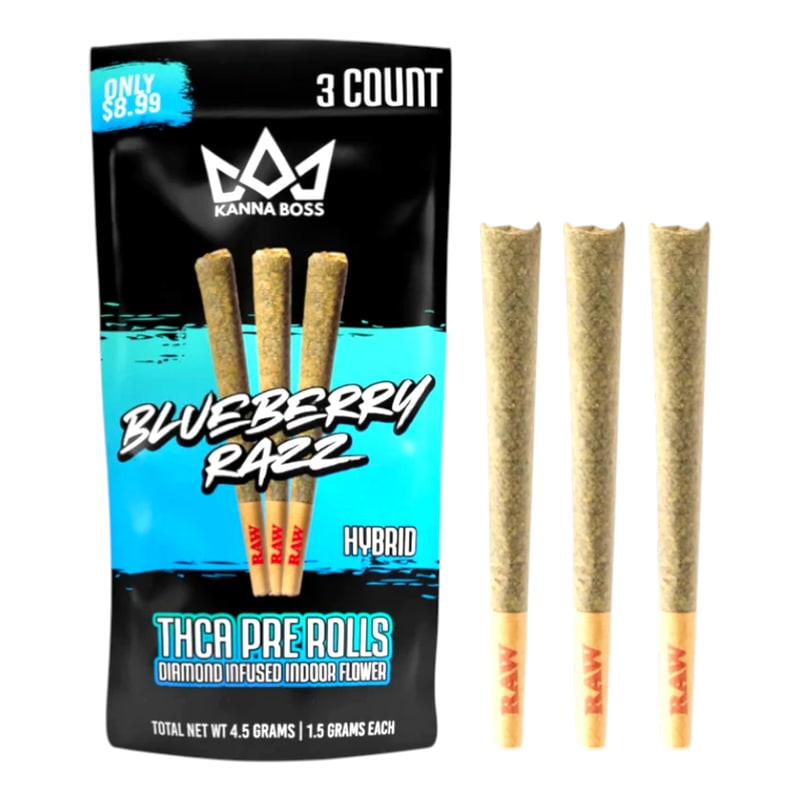Kanna Boss THC-A Pre-Roll Diamond Infused 3pk 10ct Box-Hybrid-Blueberry Razz