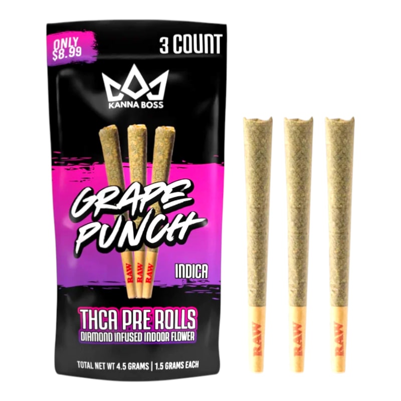 Kanna Boss THC-A Pre-Roll Diamond Infused 3pk 10ct Box-Indica-Grape Punch