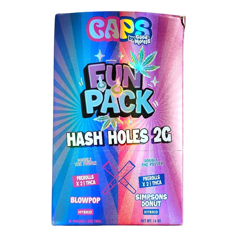 Caps Fun Pack THC-A Hash Hole 2g Pre-Roll 2pk 10ct Box-Hybrid- Blow Pop/Simpsons Donut