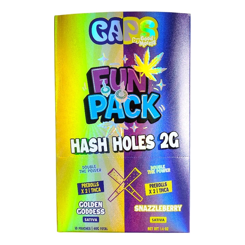 Caps Fun Pack THC-A Hash Hole 2g Pre-Roll 2pk 10ct Box-Sativa- Golden Goddess/ Snazzleberry