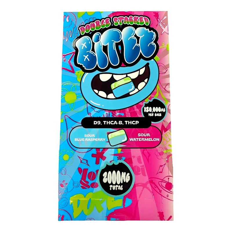 Double Stacked Bitez 120000mg 60ct Box-Sour Blue Raspberry/Sour Watermelon