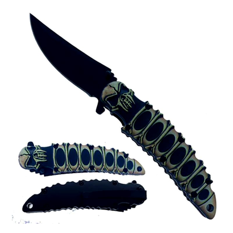 Knife -KS1947BK Black Skull Pocket Knife