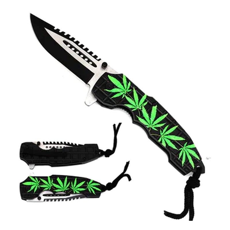 Knife -KS1979MM Marijuana Leaves Folding Knife