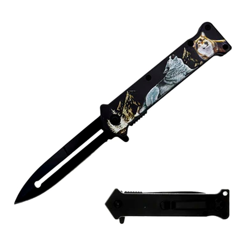 Knife -KN-1998W Glow In Drak Wolf Folding Knife