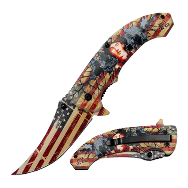 Knife -BF1531-BK Billy The Kid Design USA Flag Pocket Knife