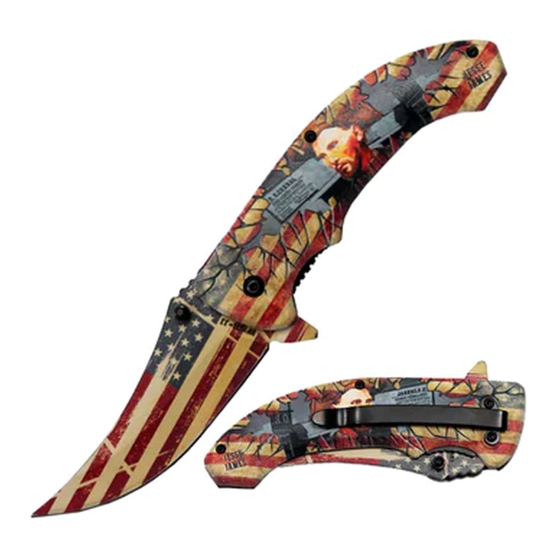 Knife -BF1531-JJ Jesse James Design USA Flag Pocket Knife