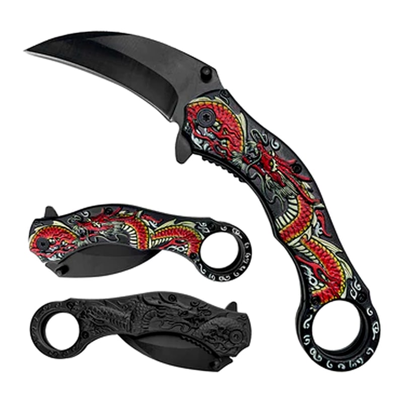 Knife -KS1703RD Red Dragon Karambit Folding Knife