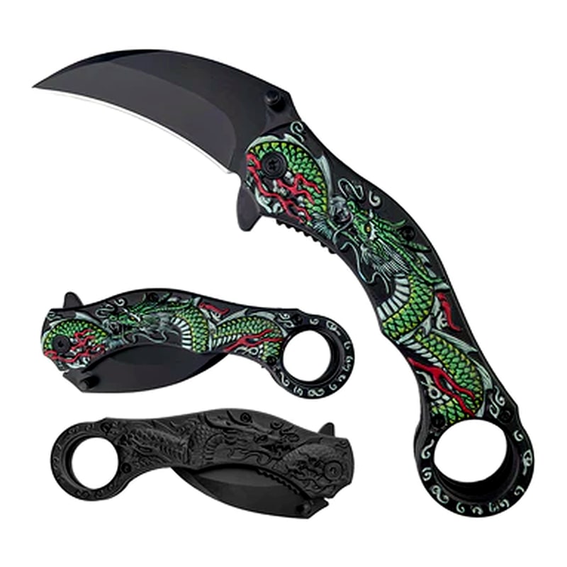 Knife -KS1703GN Green Dragon Karambit Folding Knife