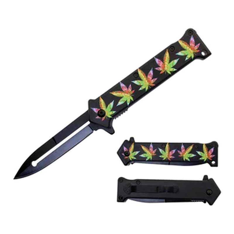 Knife -T27018JK14 Canabis Handle Folding Knife