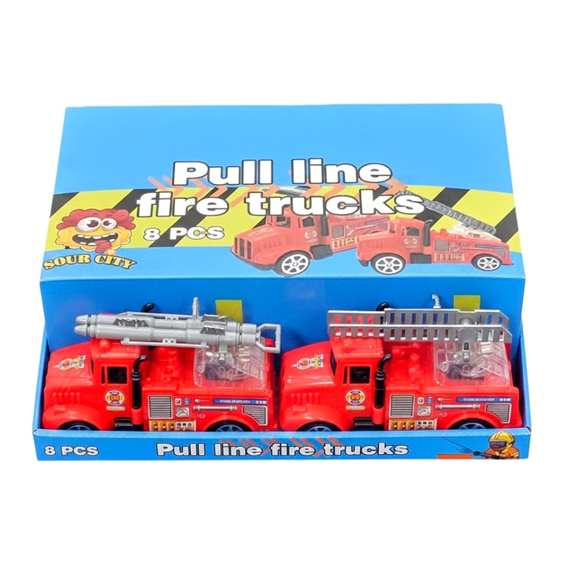 Sour City Pull Line Fire Trucks Toy Candy 8ct Box