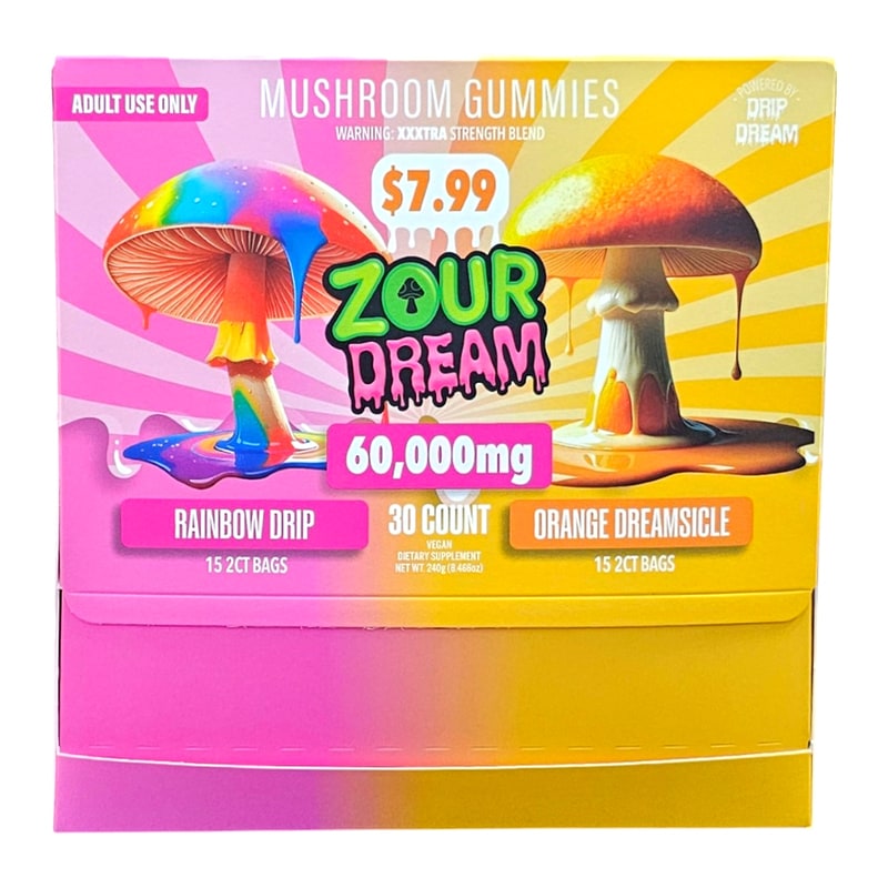 Zour Dream Mushroom Gummies 60000mg 30ct Box - Rainbow Drip/Orange Dreamsicle