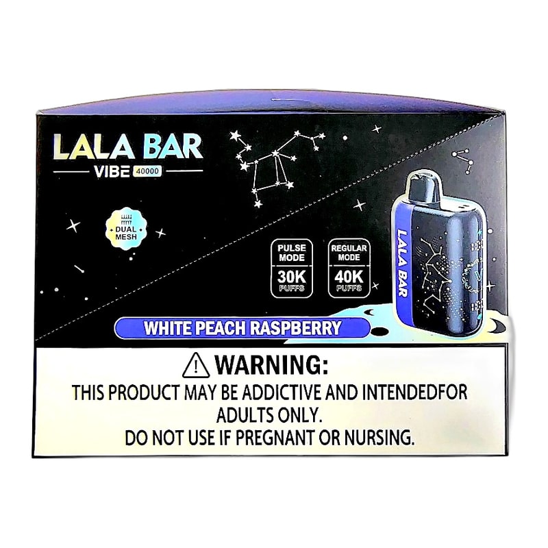 Lala Bar 40k Puff (Nixodine) 5ct Box - White Peach Raspberry
