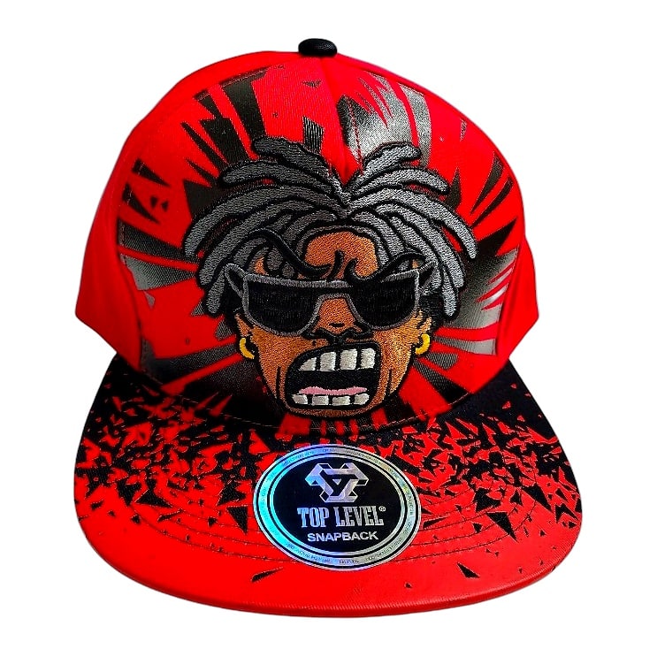 Hip-Hop Caps -Cartoon Face Graphic Red & Black