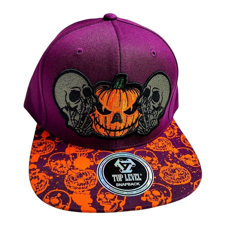 Hip-Hop Caps -Pumpkin & Skulls Design Purple