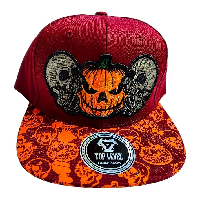 Hip-Hop Caps -Pumpkin & Skulls Design Burgundy
