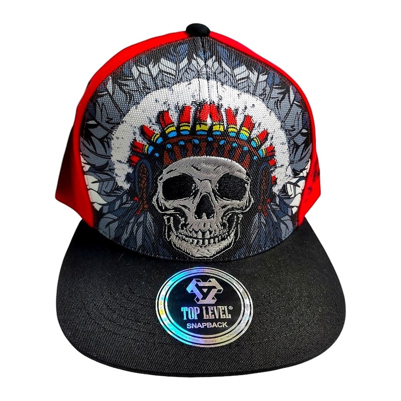 Hip-Hop Caps -Native American Skulls Red