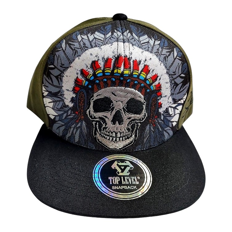 Hip-Hop Caps -Native American Skulls Olive Green