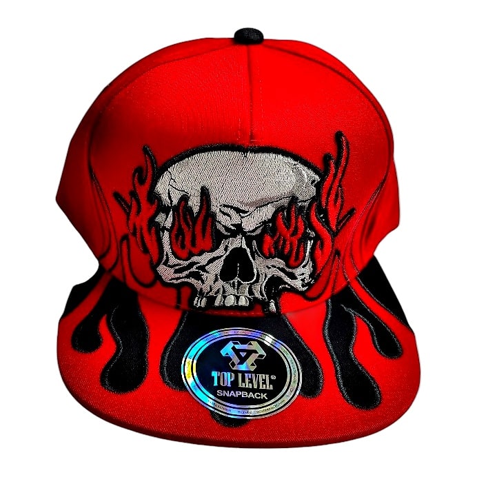 Hip-Hop Caps -Fire Skull Design Red