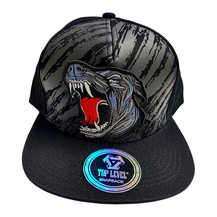 Hip-Hop Caps -Snarling Wolf Design Black