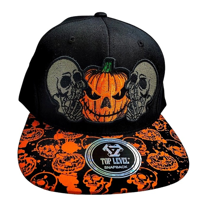 Hip-Hop Caps -Pumpkin & Skulls Design Black