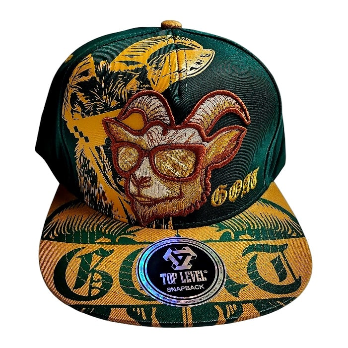Hip-Hop Caps -Goat Wearing Sunglasses Design Green