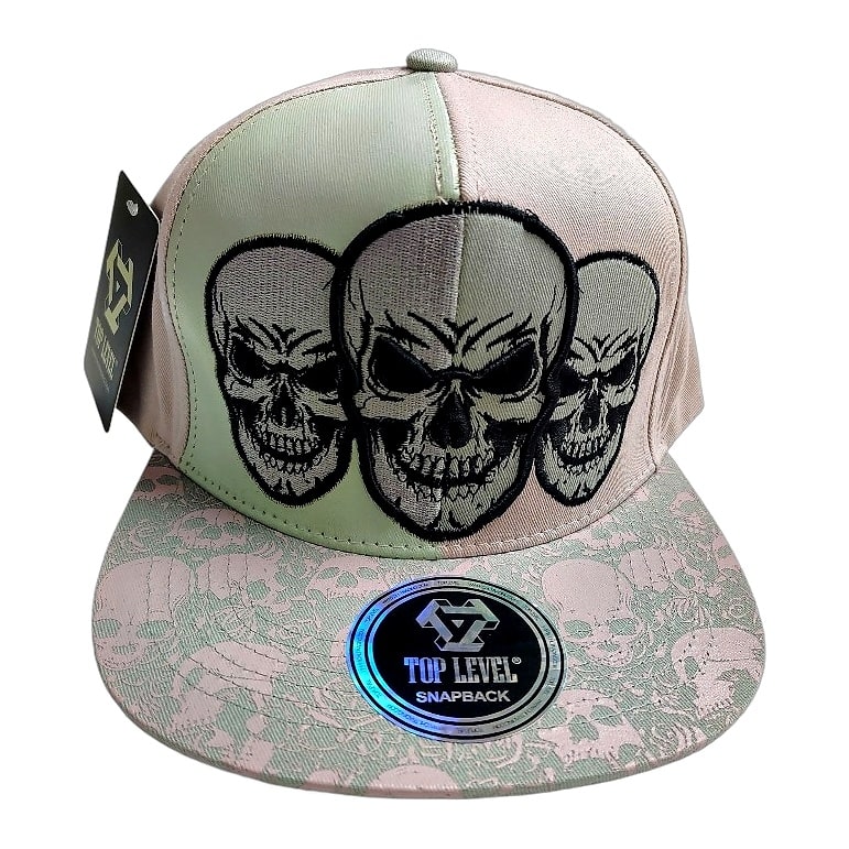 Hip-Hop Caps - 3 Skulls Design Beige Color