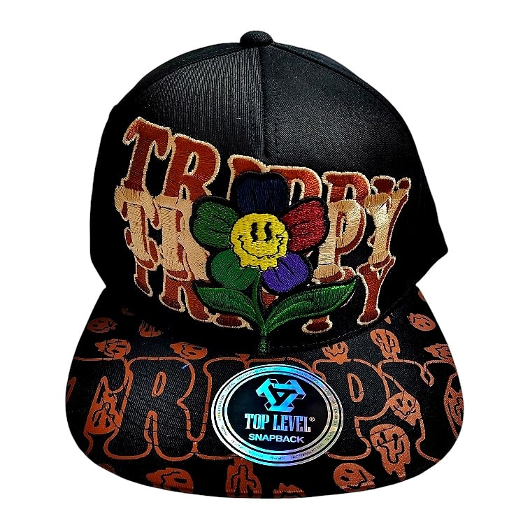 Hip-Hop Caps -Trippy Flower Design Balck