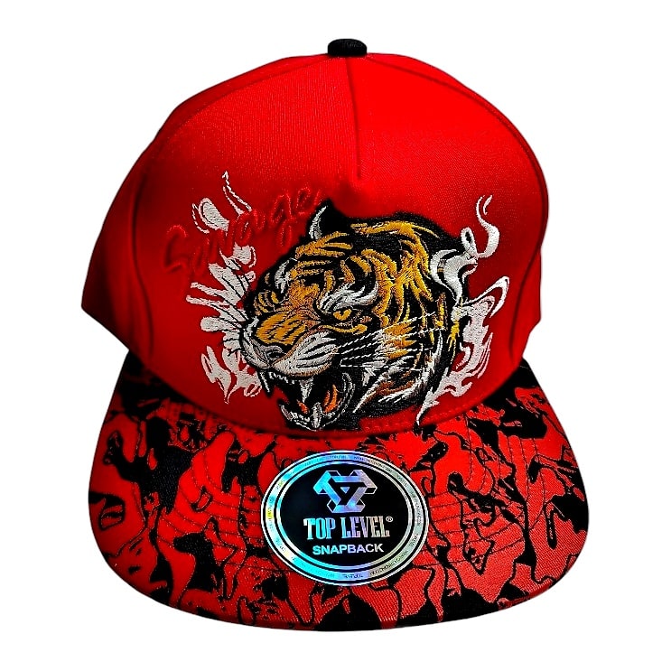 Hip-Hop Caps -Savage Tiger Design Red
