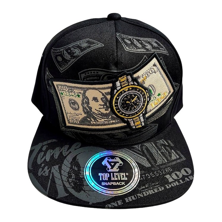 Hip-Hop Caps -Dollar Bill Design Black