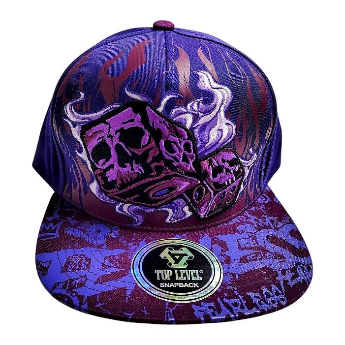Hip-Hop Caps -Skull & Dice Design With Graffiti Purple
