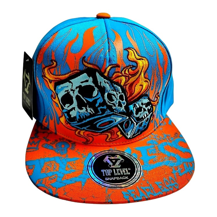 Hip-Hop Caps -Skull & Dice Design With Graffiti Ice Blue